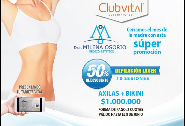 Dra. Milena Osorio ofrece 50% de descuento en depilación láser de axilas y bikini.